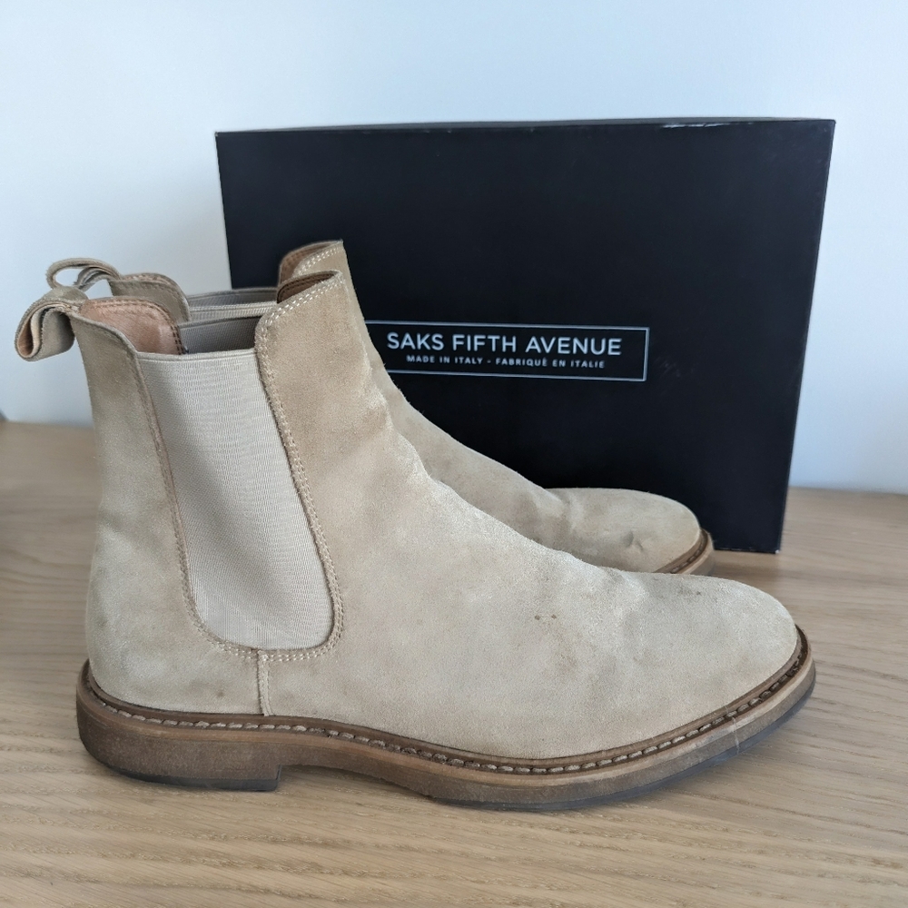 Saks Fifth Avenue Men Boots Beige Suede 10